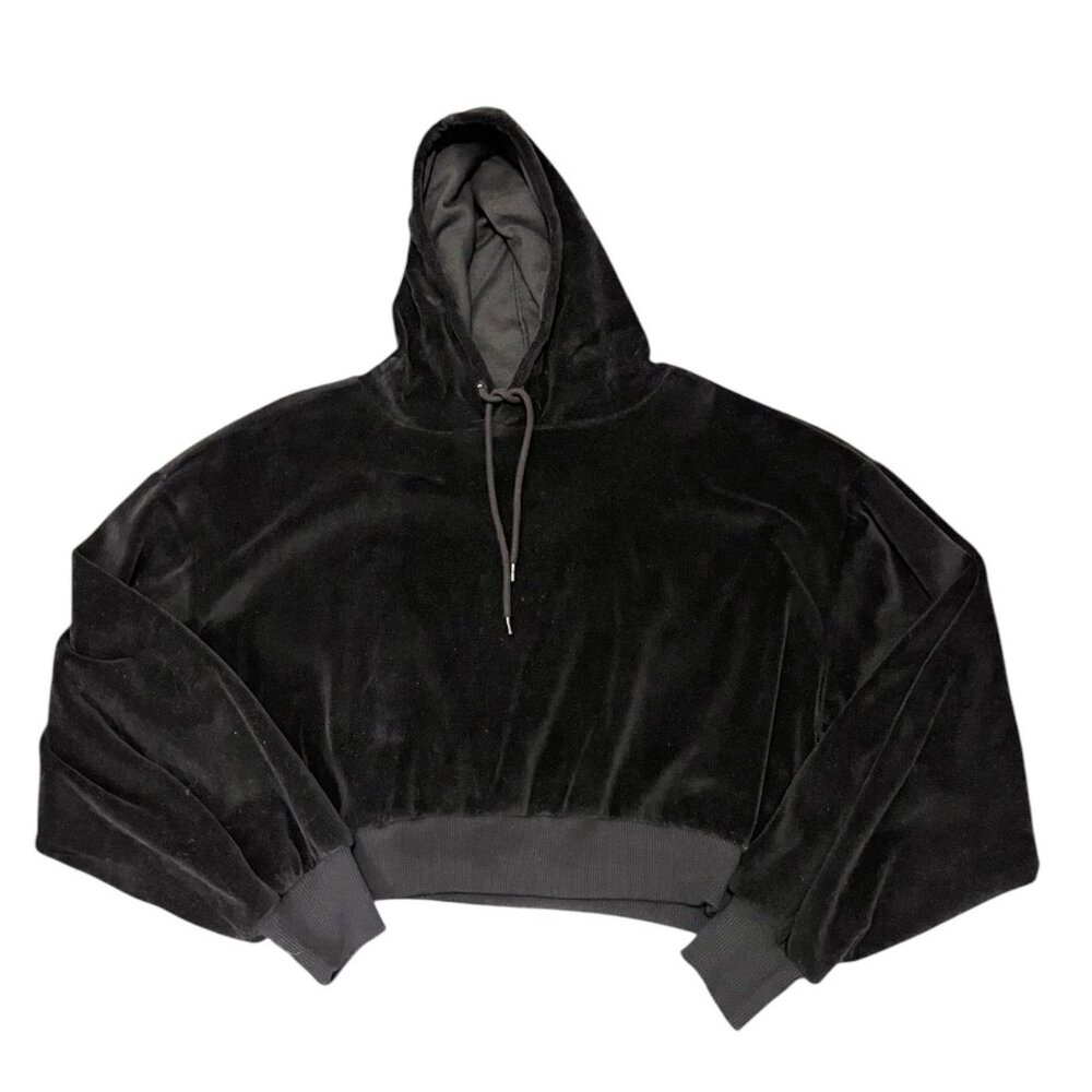 Vanilla Star Black Short Velvet Velour Hoodie Size Junior's XL Loungewear Travel